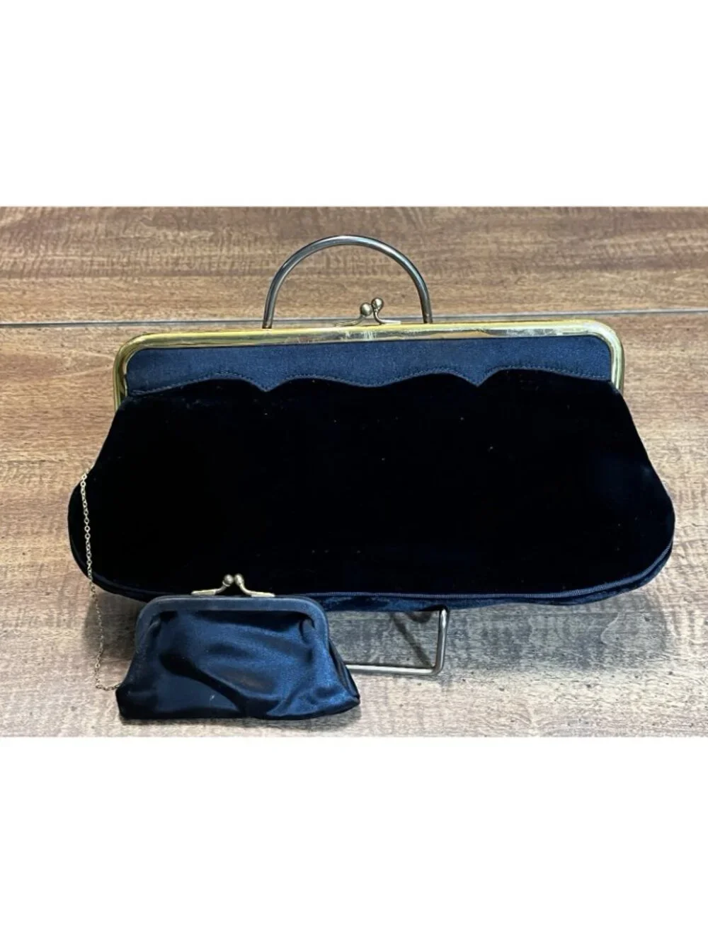 VTG Morris Moskowitz (MM) Black Velvet Clutch w/Coin Purse Evening Formal Gala